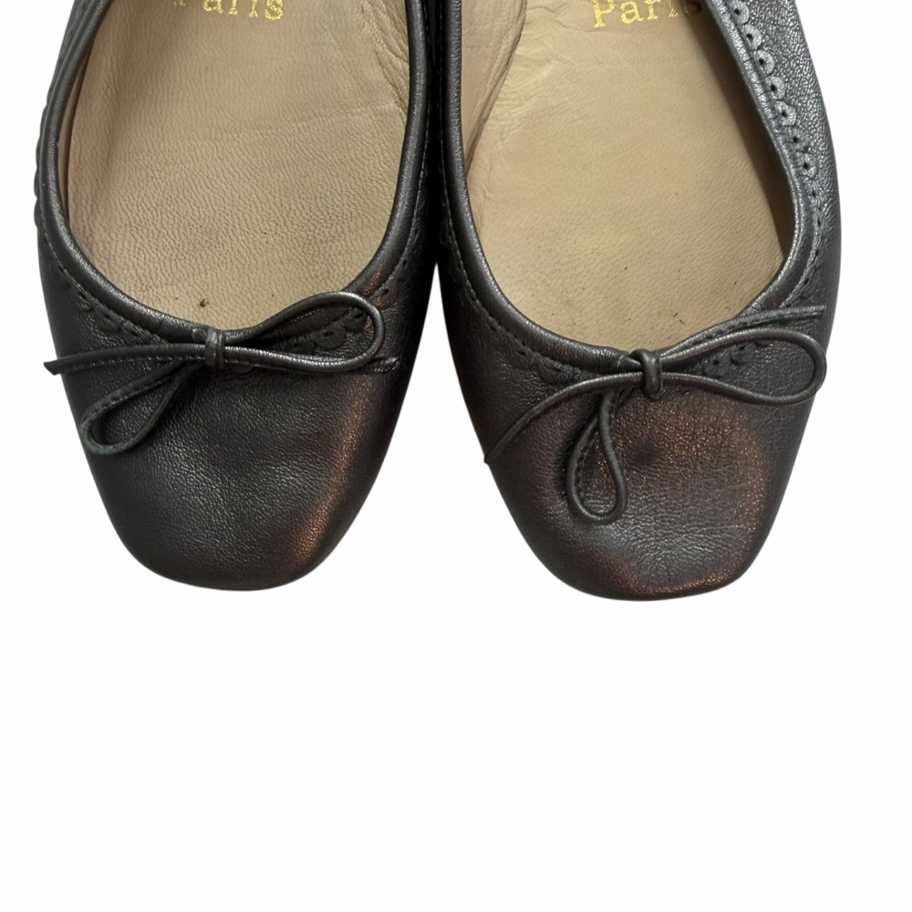 Christian Louboutin Ballerina Flats Black Leather Red Sole Bow Square Toe 34.5 - Picture 4 of 9
